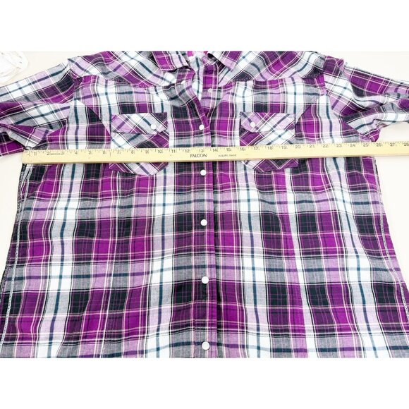 Scentsy 3XL Urban Cowgirl Plaid Pearl Snap Shirt Embroidered Logo Purple Blk EUC - Picture 5 of 5